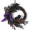 thumbnail image 2 of Lumiparty 20" Prelit Halloween Wreath for Front Door, with Purple Lights, Spooky Door Wreath with Ribbon Rose Berries Hanging Decor for Front Door Home Party Outside Decoration, Purple, 2 of 6