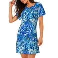 thumbnail image 2 of Fuzoiu Vibrant Blue Floral Print Women Nightgowns, Soft Comfy Lightweight Short Sleeves Sleepwear,Crew Neck Loungewear, 2 of 6