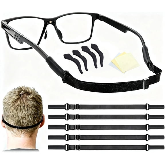 5 Pack Adjustable Glasses Straps with 2 Pairs Bonus Anti-Slip Ear Grips, No Tail Eyewear Retainer for Sport & Daily Wear – Fits All Sunglasses