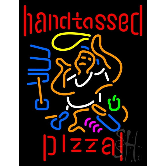 Handtossed Pizza LED Neon Sign 19 x 15 - inches, Clear Edge Cut Acrylic Backing, with Dimmer - Bright and Premium built indoor LED Neon Sign for restaurant window and interior decor.