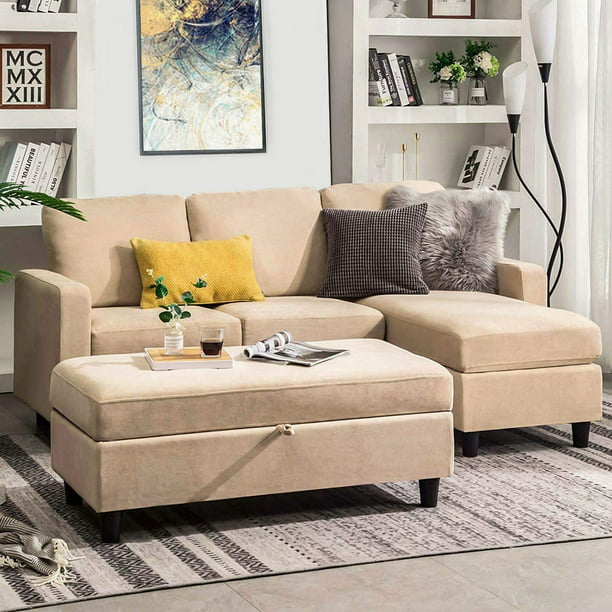 Honbay Reversible Sectional Couch With, Storage Sectional Sofas For Small Spaces
