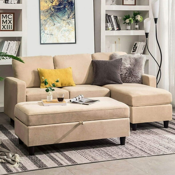 Honbay Reversible Sectional Couch With Ottoman L Shaped Sofa For Small Spaces Chaise Com Honbay Reversible Sectional Couch With, Small Sectional Sofa With Chaise And Ottoman