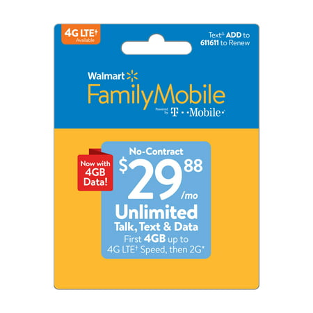 Walmart Family Mobile $29.88 Unlimited Monthly Plan (4GB at high speed, then 2G*) w Mobile Hotspot Capable (Email (Best Unlimited 4g Hotspot Plans)