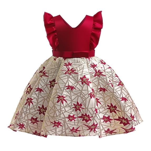 URMAGIC 2-10T Girls Ruffle Sleeveless Flower Vintage Lace Bridesmaid Dress Kids Medium Length Princess Wedding Pageant Party Evening Formal Ball Gow