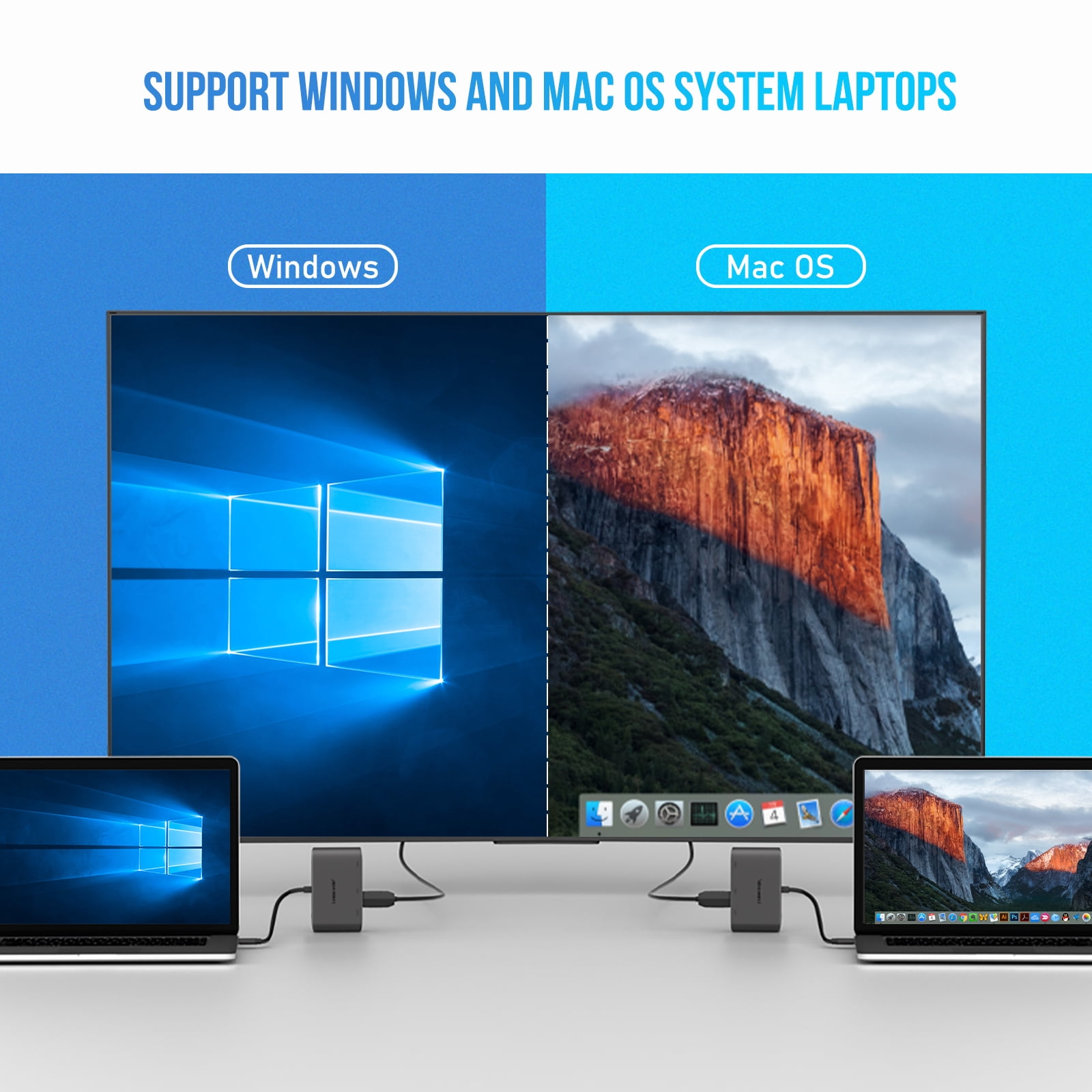 USB C to Dual HDMI Adapter, Compatible with Thunderbolt 3/4 Ports, Single 4k@60hz and Dual 4k@30hz, With VGA and 3.5mm Audio Interface，USB C Switcher Supports Windows/Macos/Android