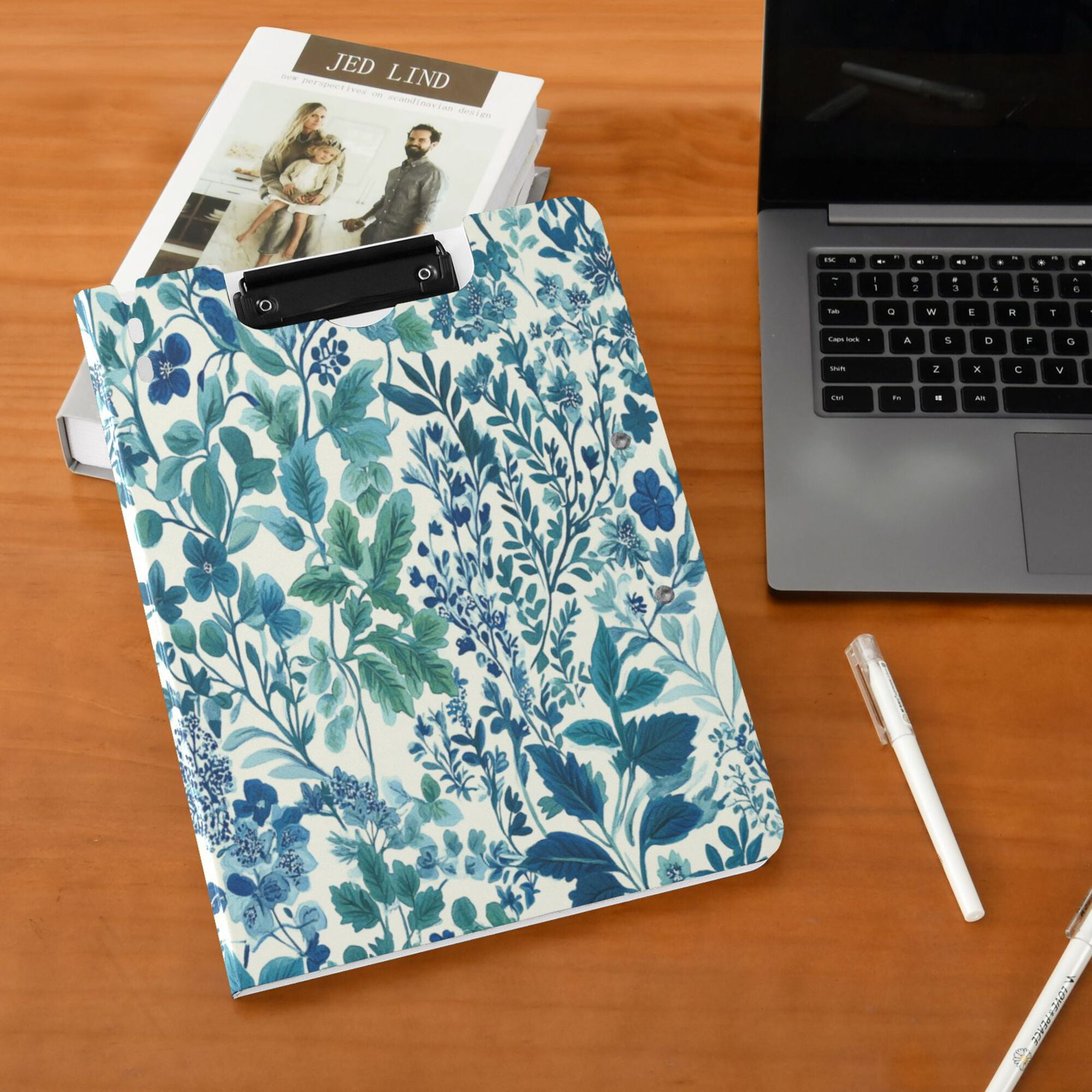 FORMRS A4 Clipboard Folder with Pen Holder Horizontal Foldable School Office Binder, Beautiful Leaves Pattern