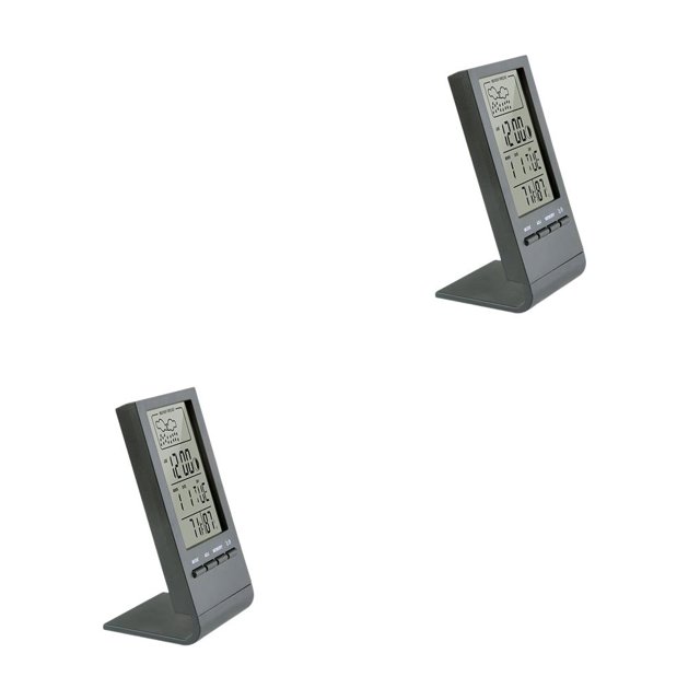 Yuarrent Termómetro digital LCD Independiente Medidor de humedad Sensor Calendario Hora Dormitorio Despertador Interior Hogar Negro Negro -50℃~70℃ 2Conjunto