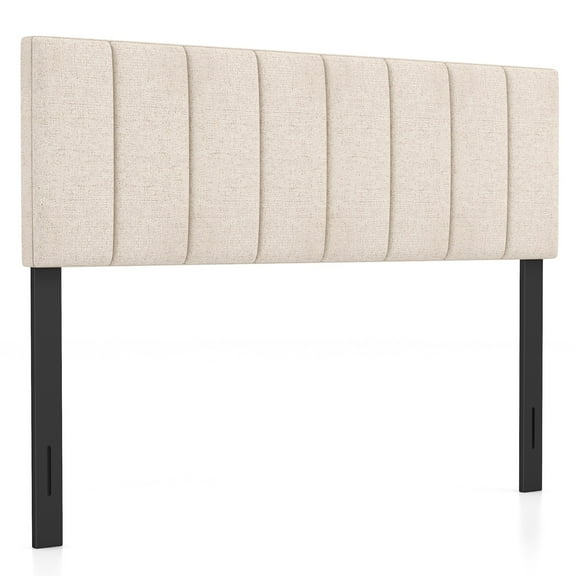 Gymax Linen Upholstered Headboard Vertical Channel Tufted Wood Leg for Full/Queen