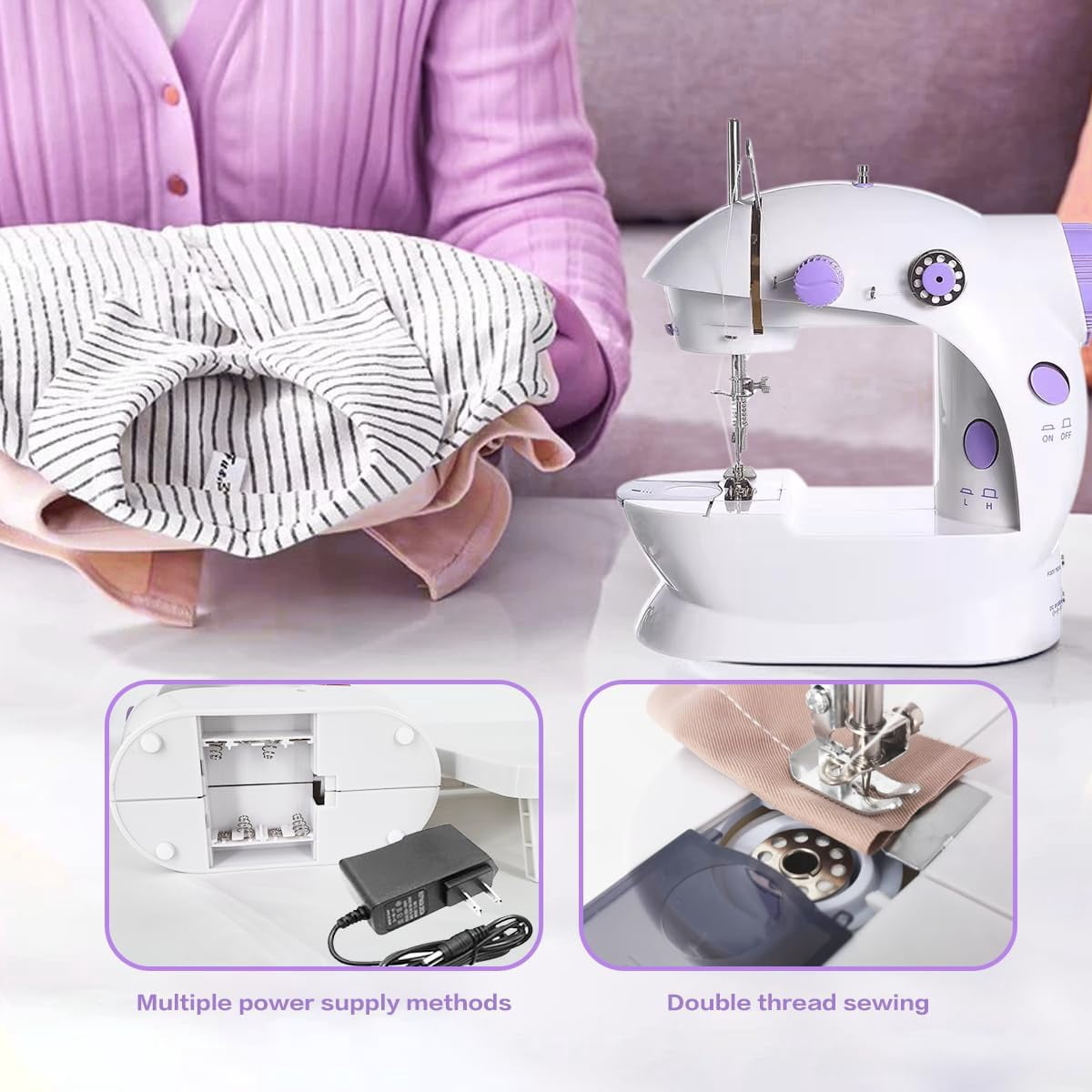 Mini Sewing Machine with Extension Table, Portable Dual Speed Sewing Machine for Beginners, Best Gift for Adults and Kids Women Household