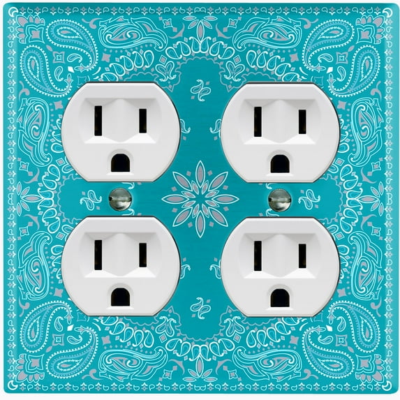 Metal Light Switch Plate Cover Teal Floral Bandana Paisley Tile Pattern TIL051