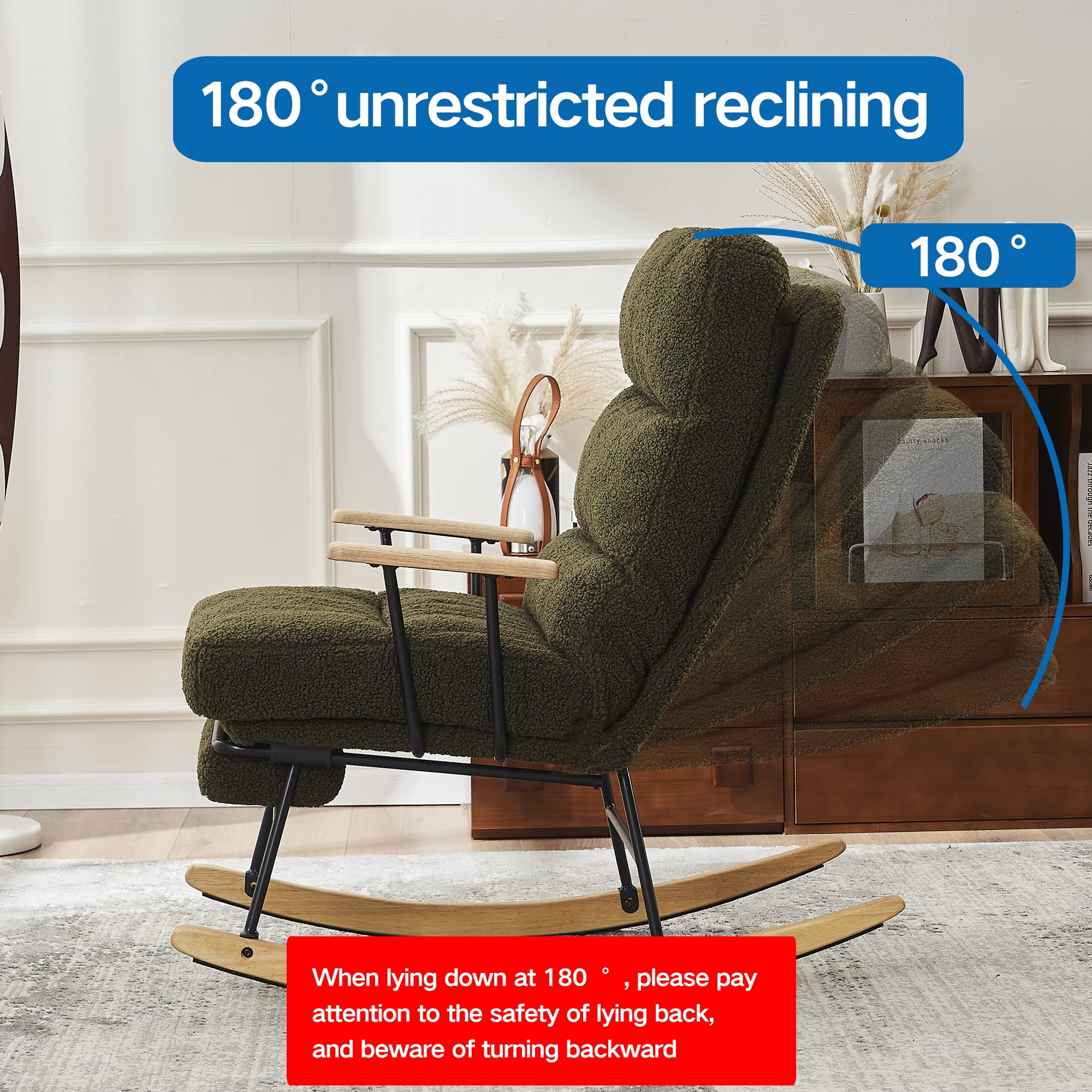 Banome Modern Teddy Gliding Rocking Chair with High Back - Retractable Footrest and Adjustable Back Angle - Perfect for Nursery, Living Room, and Bedroom