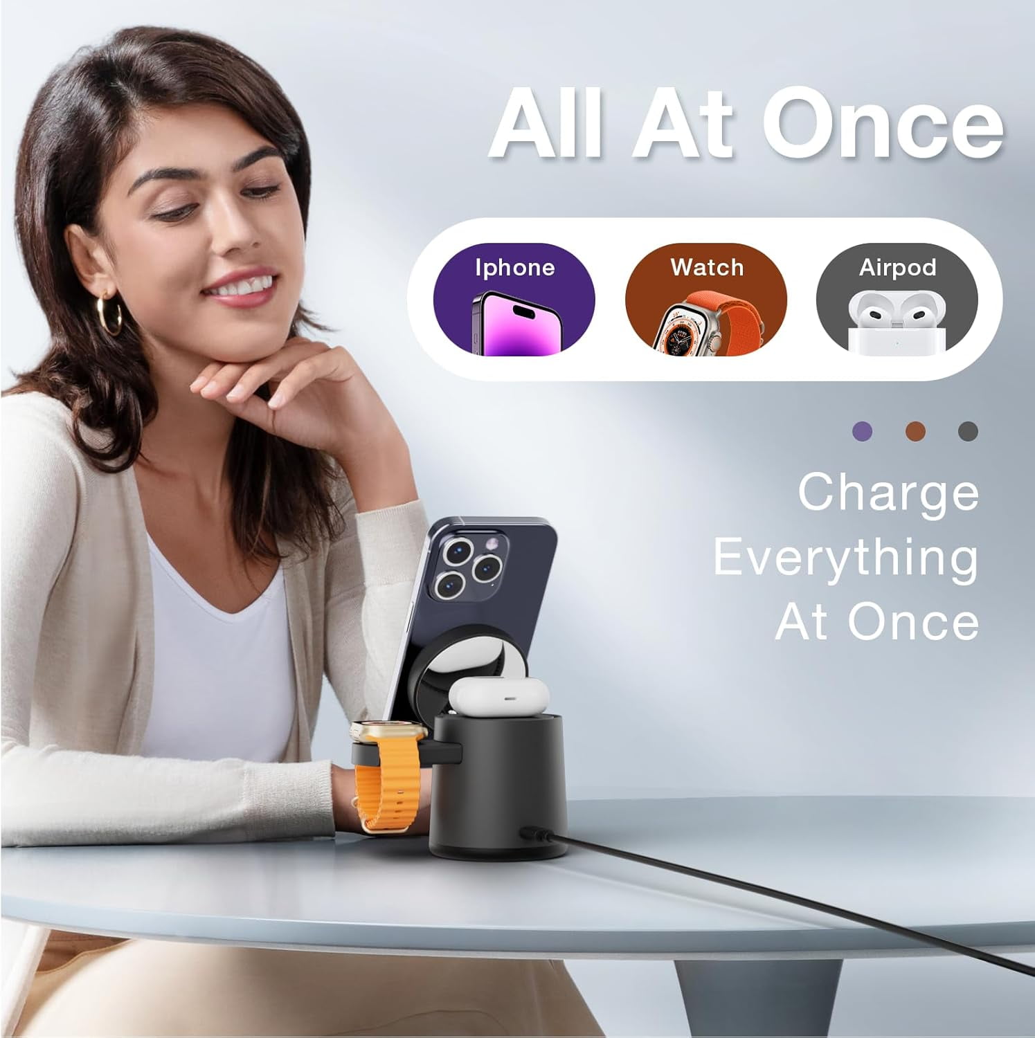 2025 Upgrade 3 in 1 Charging Station for Apple MagSafe Charger, Adjustable Portable Wireless Charging Stand, Fast Wireless Charger Dock for iPhone 16 15 14 13 12 Pro Max & Apple Watch AirPods (Black)