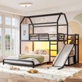 thumbnail image 4 of Harper & Bright Designs Twin over Full Bunk Bed with Storage Cabinet and Hanging Rod, Metal Bunk Bed Frame with Slide & Ladder, House Bunk Bed with Curtain, Guardrails and LED Light Strip, Black, 4 of 16