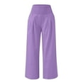 thumbnail image 3 of Aboser Womens Cotton Linen Palazzo Pants with Pockets Smocked High Waisted Pants Loose Fit Beach Lounge Pants Flowy Wide Leg Travel Trousers Purple L, 3 of 6