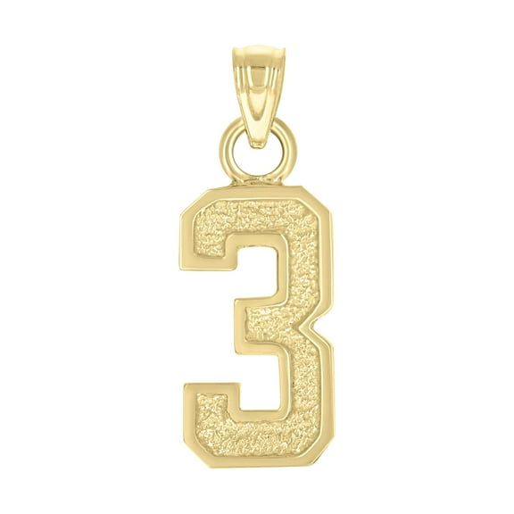 14k Yellow Gold Unisex Initial Number 3 Charm Pendant