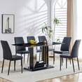 thumbnail image 3 of 7 Piece Dining Table Set, Atumon Dining Room Set with 6 Black PU Cushioned Chairs, Dining Table Set for 6, Modern 7 Piece Dining Table Set for Kitchen Dining Room, Black Glass Tabletop, 3 of 10