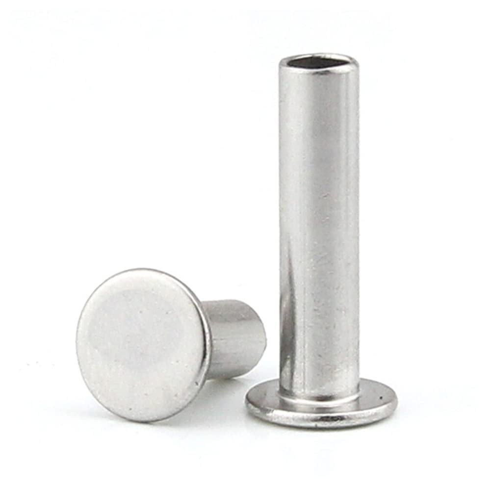100 Pieces 304 Stainless Steel Large Flat Head Half Hollow Shank Rivets M2.5x20mm