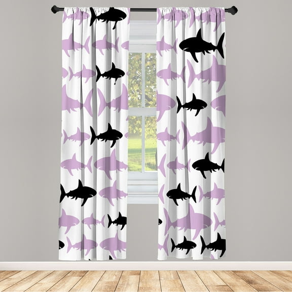 Ambesonne Sea Animals Curtains, Monochrome Shark Art, Pair of 28"x63", Pale Lavender