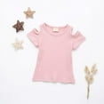 thumbnail image 3 of GYRATEDREAM Toddler Baby Girl Ribbed Short Sleeve Off-Shoulder Top T-Shirt Summer Clothes 2-3 Years, 3 of 4
