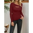 thumbnail image 6 of Weardear Long Sleeve Ribbed Slim Fit T Shirts for Women Fashion Fall Clothes Cutout Neck Tee Holiday Tops, 6 of 7