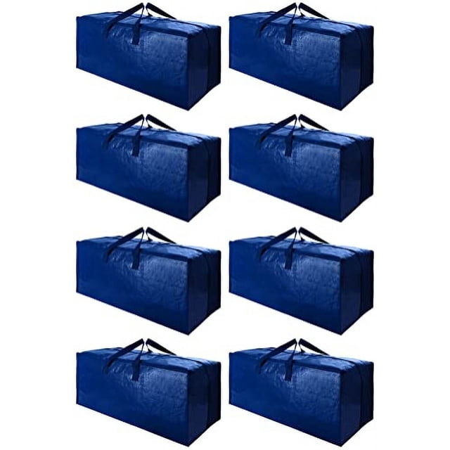 Paq. 8 Bolsas de Mudanza Extra Grd. c/Correas Moch. p/ Familias - Asas y Crem. Fuertes, Bolsas Ahorr. Espacio, Se Pliegan, Alter. Cajas (Set 8, Azul)