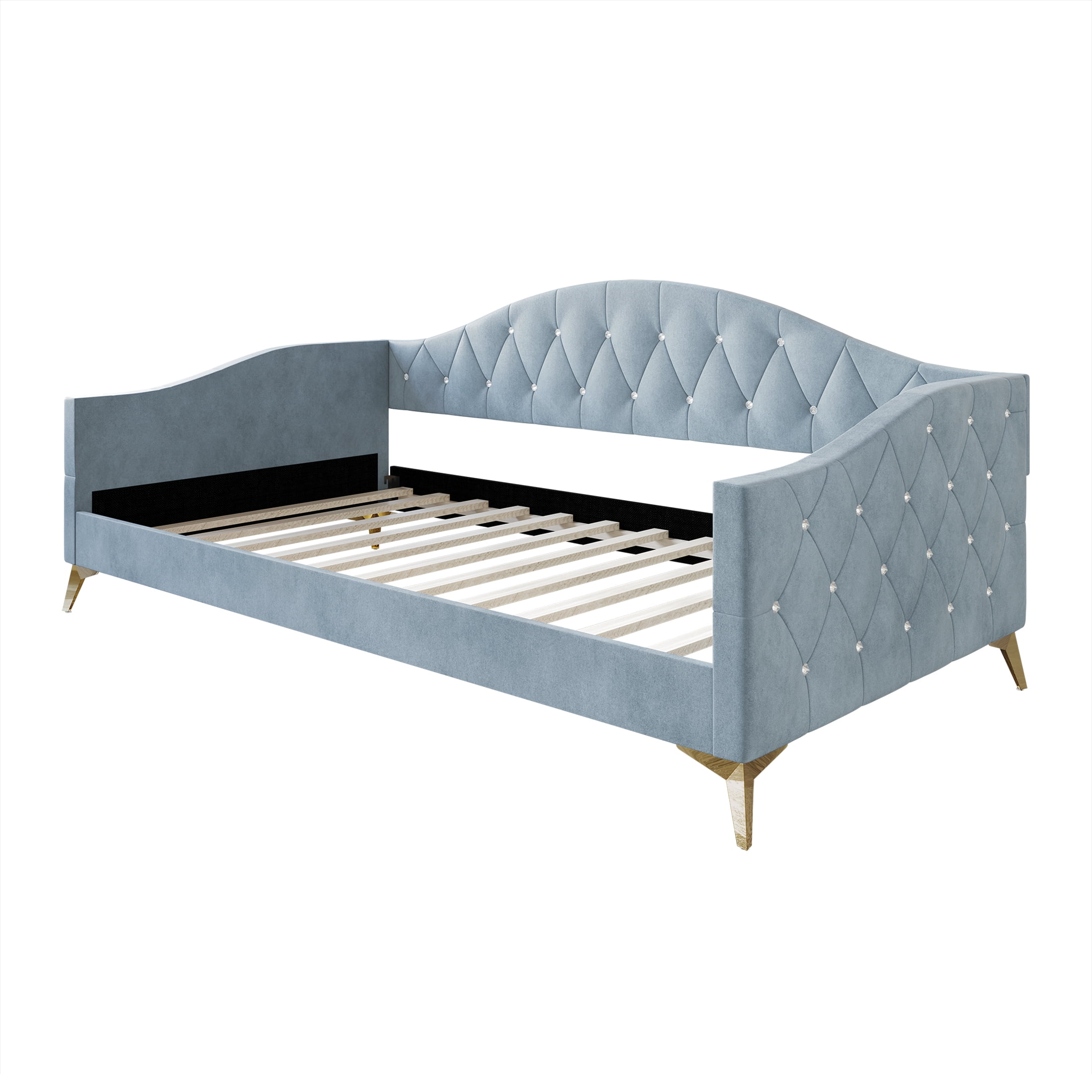 Castle Place Modern Camelback Silhouette Upholstered Tufted Twin Daybed, Light Blue