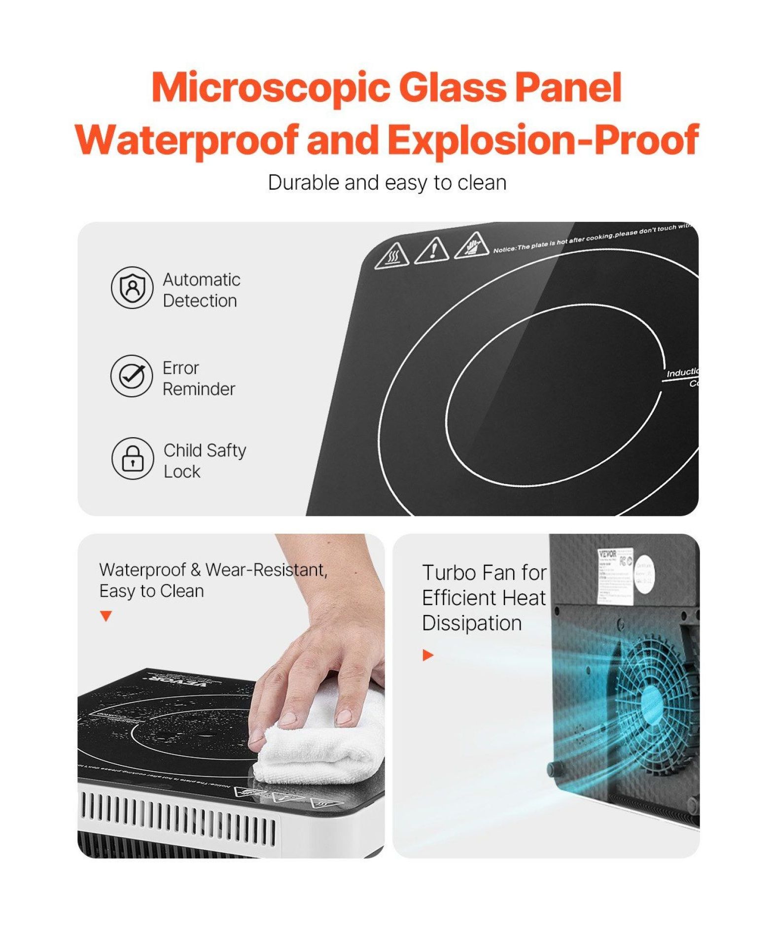 Portable Induction Cooktop 1500W, Electric Countertop Burner, 9 Temp Levels