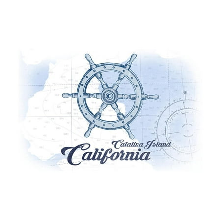 Catalina Island, California - Ship Wheel - Blue - Coastal Icon Print Wall Art By Lantern