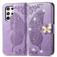 thumbnail image 3 of Samsung Galaxy S21 FE Wallet Case, Mantto Bling Butterfly Flower PU Leather Flip Phone Cover Credit Cards Slot Shockproof Protective Kickstand Case for Samsung Galaxy S21 FE, Lightpurple, 3 of 13