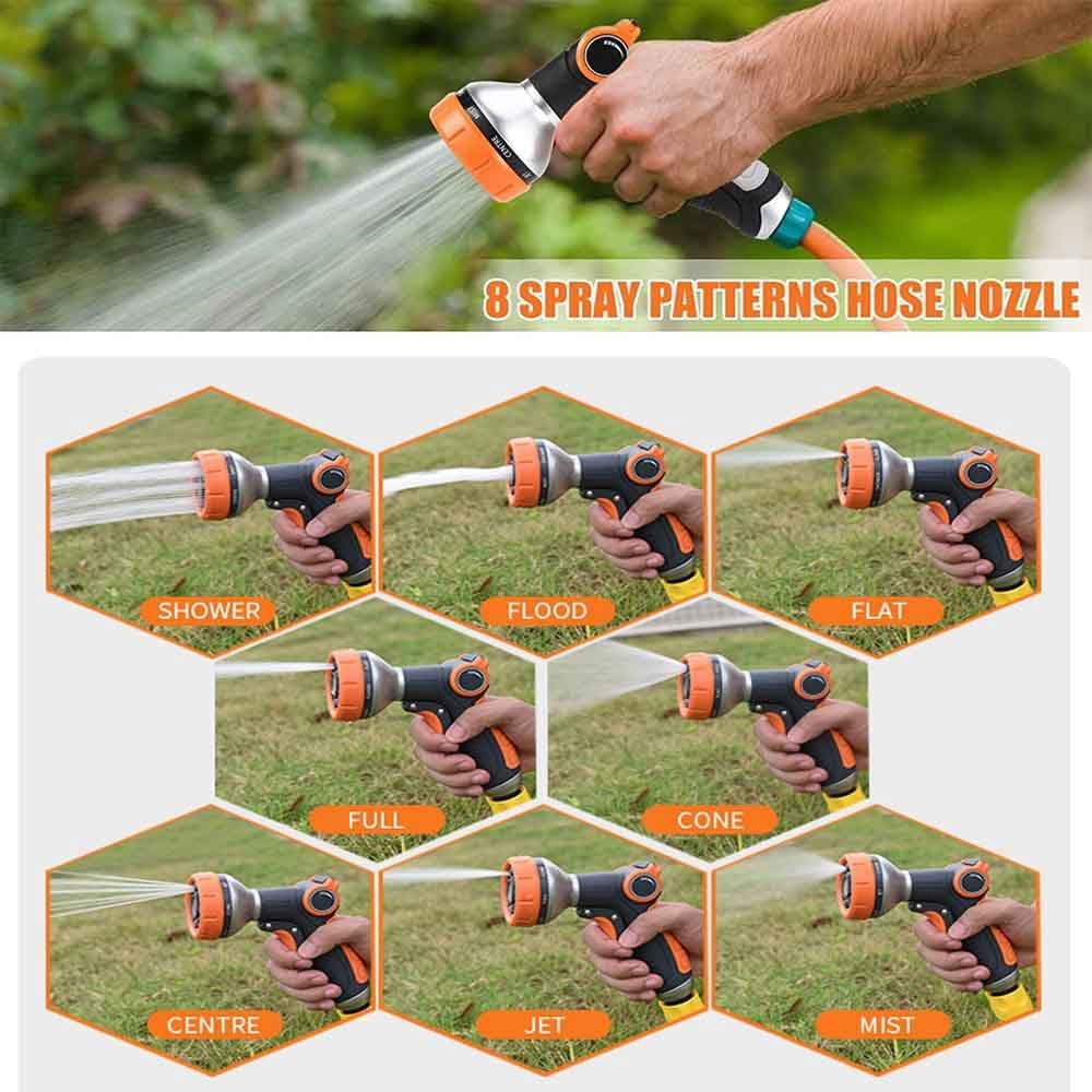 Garden Hose Nozzle Heavy Duty, High Pressure Adjustable 8 Patterns Metal Water Hose Nozzle Volume Control Valve Attachment Hose Sprayer Nozzle for Outdoor Garden Watering Car Washing Pet Showering