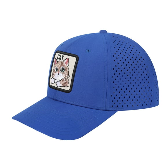 Unisex Embroidered The Cat, 6-Panel Microfiber Laser hole Trucker Hat, Royal Blue/Royal Blue, Adjustable Fit