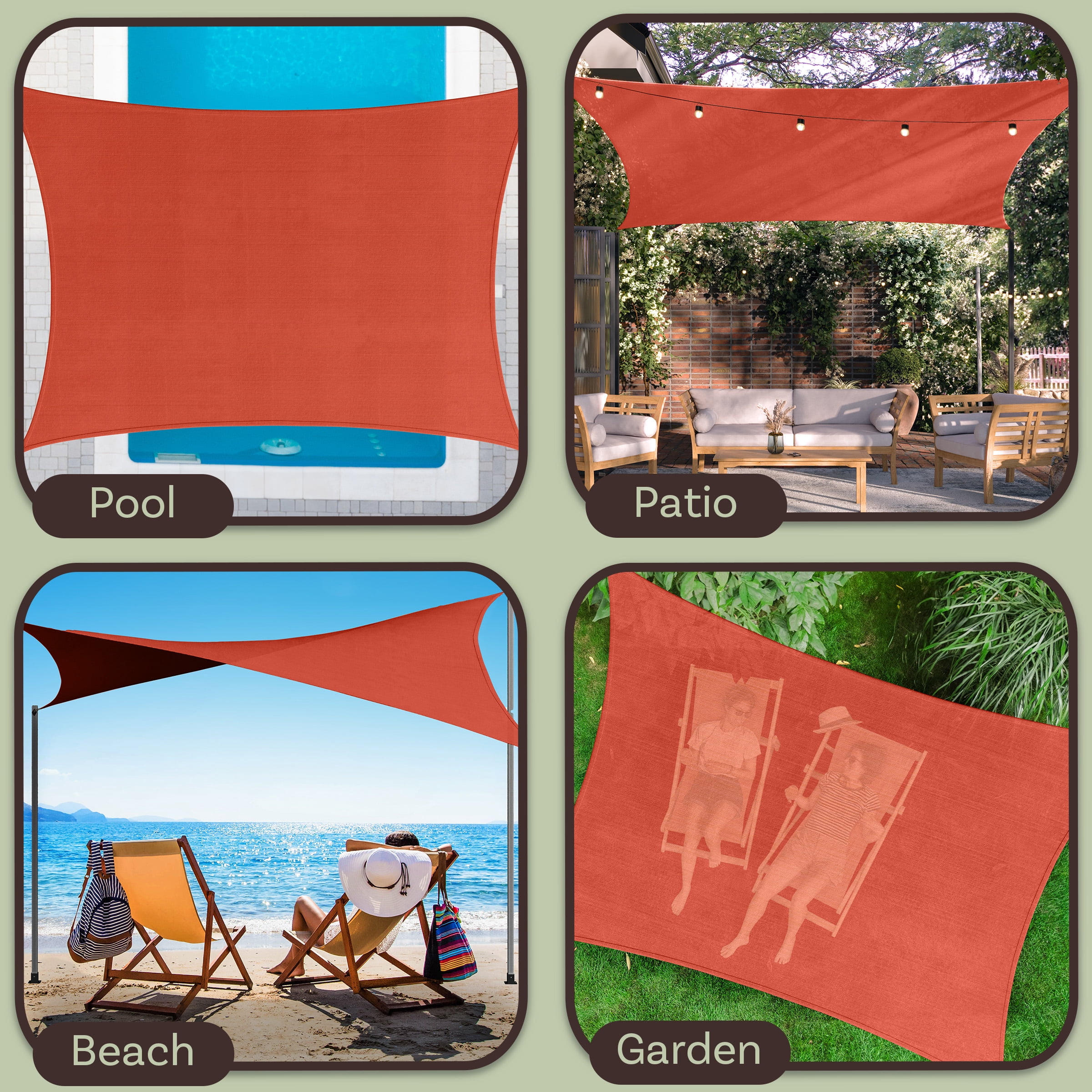 Pure Garden 10x13ft Sun Shade Sail – UV-Blocking Outdoor Canopy with D-Rings & Ropes, Terracotta