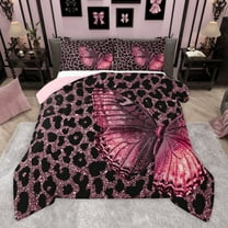Manfei Gradient Pink Butterfly 2pcs Bedding Comforter Set for Teens Children Female,Leopard Print Twin Comforter Sets,Bling Glitter Breathable Bedding Set,Luxury Bedroom Decor,Reversible