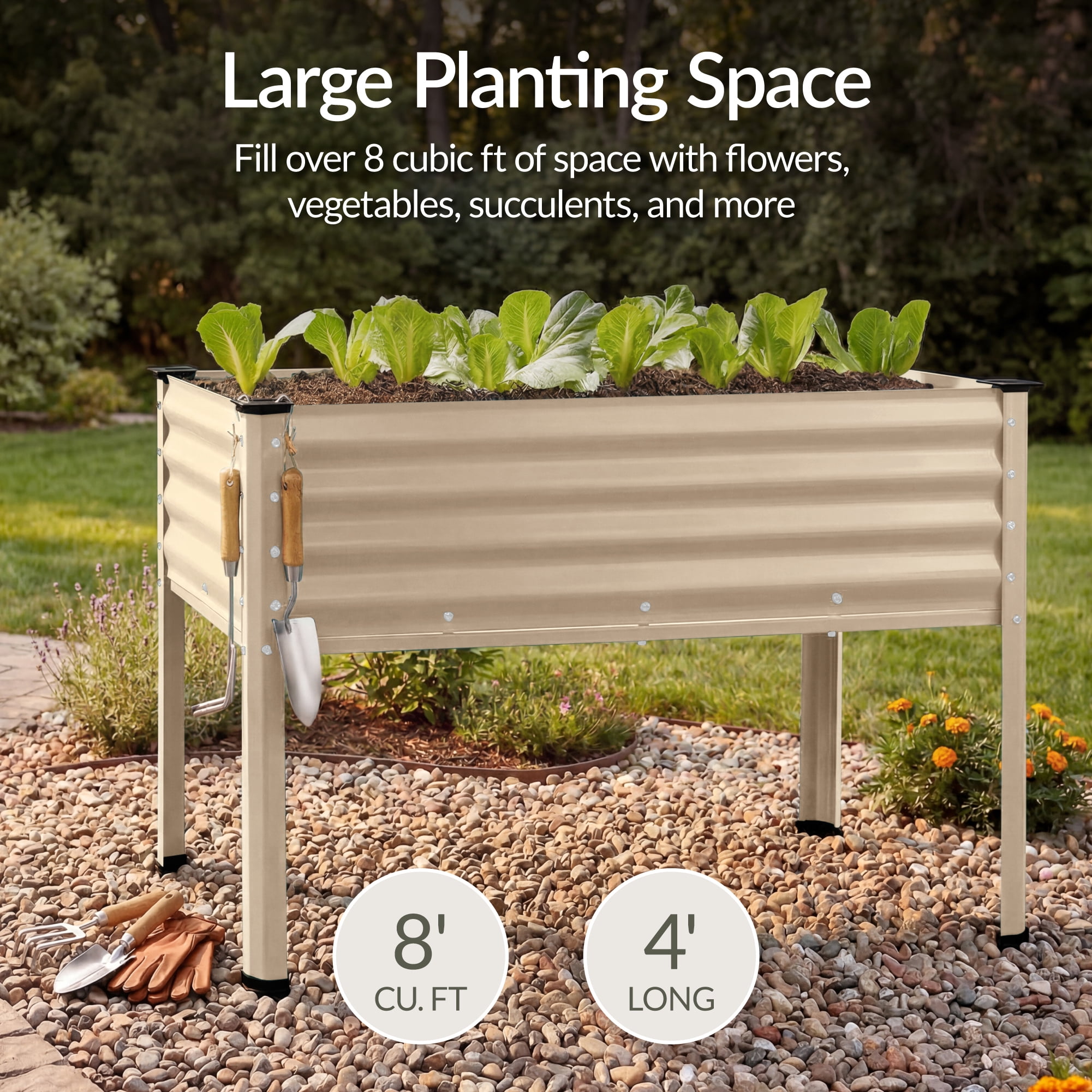 Best Choice Products 48x24x30in Elevated Galvanized Metal Garden Bed w/ Corner Protectors - Beige