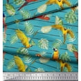 thumbnail image 3 of Soimoi Blue polyester Crepe Fabric Tropical Leaves & Bird Print Sewing Fabric Yard 42 Inch Wide, 3 of 3
