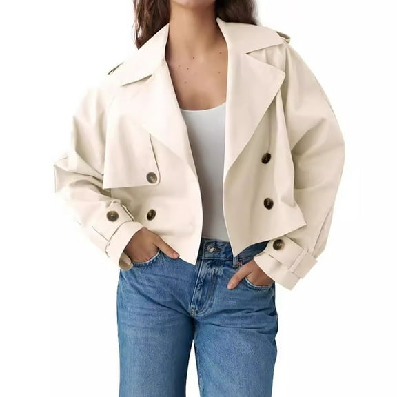SNOWSONG Womens Fall Jackets Plus Size Coats Ladies Solid Color Lapel Short Cardigan Casual Long Sleeve Plus Size Coats Trench Coat Women Casual Jackets Beige L