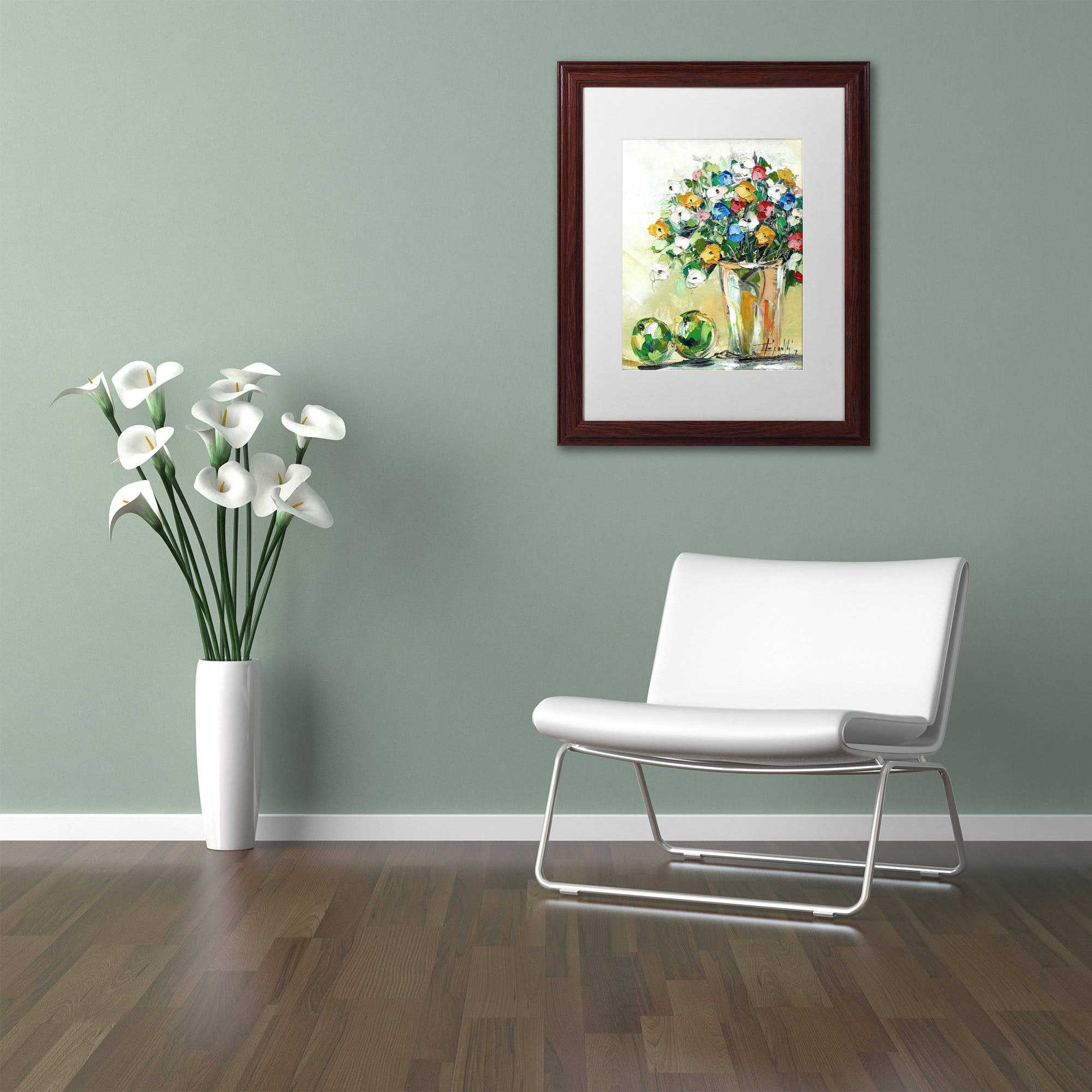 Trademark Fine Art "Spring Flowers in a Vase 5" Canvas Art by Hai Odelia, White Matte, Wood Frame