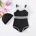 thumbnail image 2 of SGMVNU Girls Swimsuit with Cap Two Piece Swimwear Set Girls Swimwear 10-12 Cute Floral/Cartoon Bathing Suit Sunsuit, Size 4-5 Years, 5-Black, 2 of 6