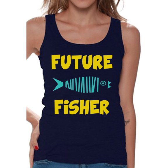 Awkward Styles Future Fisher Tanks for Her Women Tank Top Fisher T Shirt for Wife Future Fisher Tank Top for Women Fishing Clothes for Her Future Fisher Tank Top for Girlfriend Fishing Lovers