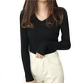 thumbnail image 1 of Pull d'Automne Slim pour Femmes Mode Décontractée Col en V Couleur Unie Hauts Basiques d'Hiver Chandails en Molleton à Manches Longues, 1 of 6