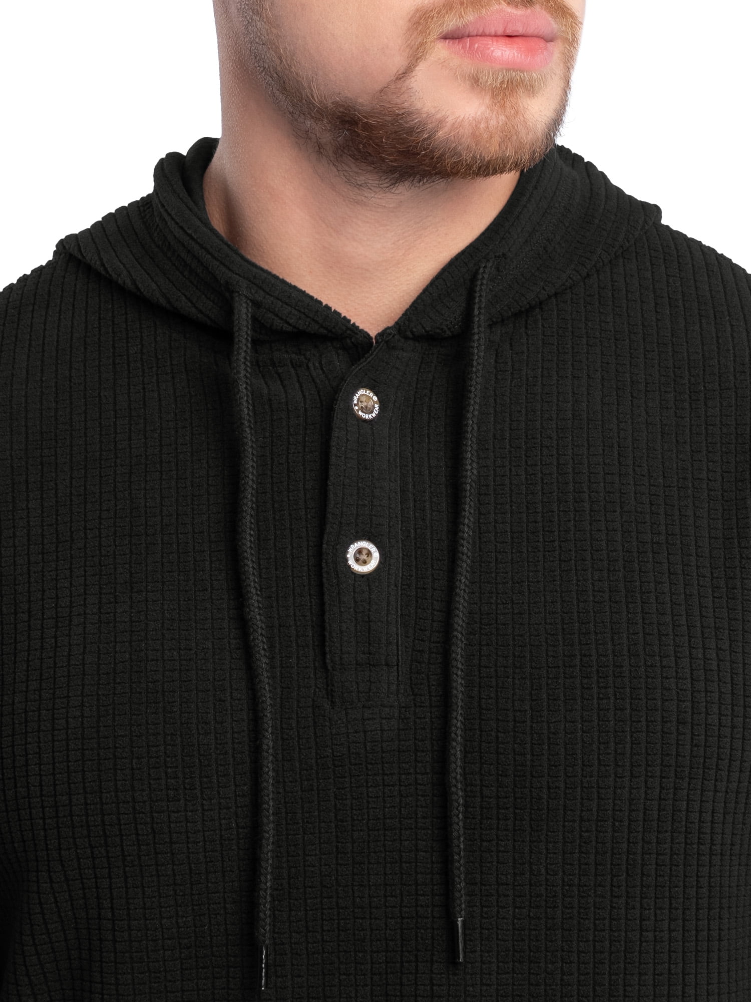 Wrangler Workwear Men's Texture Fleece Pullover Henley Hoodie, Size S-3XL