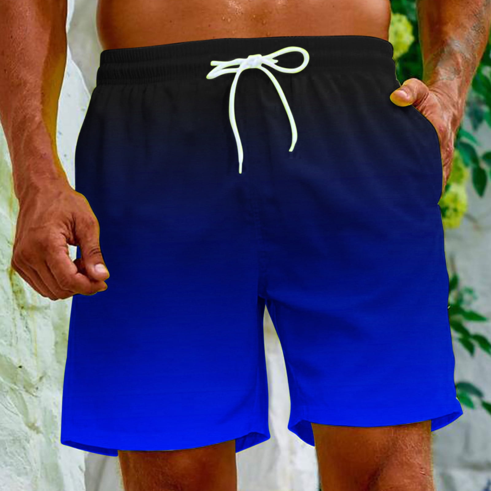 safuny Men's Swim Trunks Shorts Swimwear Bathing Pants Drawstring Casual Summer Relaxed Breathable Pants Gradient Color Teens Boys Fashion Trousers Athletic Clearance Blue XXL