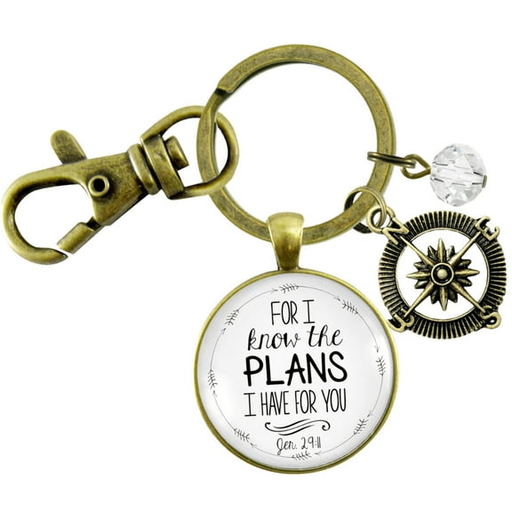 Faith Compass Gutsy Goodness Bronze Metal Keychain White For I Know The Plans Adult Female Jewelry