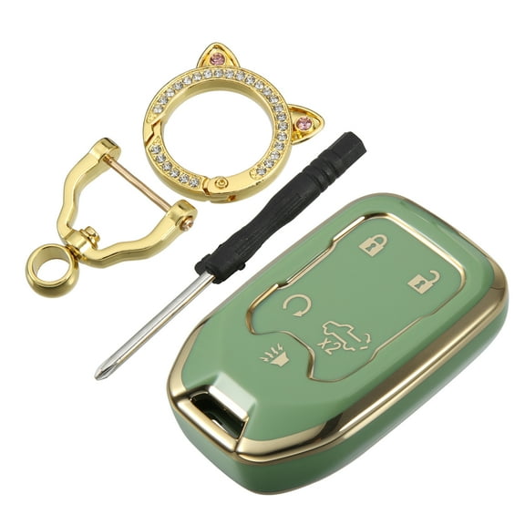 Unique Bargains for Smart Key Fob Cover Case for Chevrolet Silverado 1500 2500 HD 2019-2022 with Keychain 5 Botton Green