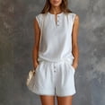 thumbnail image 2 of WAYUTE Womens Shorts Set Lace Split V Neck Sleeveless Button Front Top and Short Casual Summer Trendy 2 Piece Outfit Outfit Sets, 2 of 5