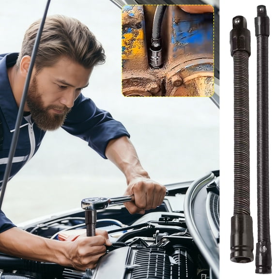 Flexible 1/2-Inch Socket Wrench Extension Rod, Bendable Spring Extension for Tight Spaces, Carbon Steel Flexible Adapter for Auto and Mechanical Work