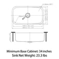 thumbnail image 6 of Sinber 31" x 18" x 9" Undermount Single Bowl Kitchen Sink with 18 Gauge 304 Stainless Steel Satin Finish MU3118S-OL (Sink Only), 6 of 15