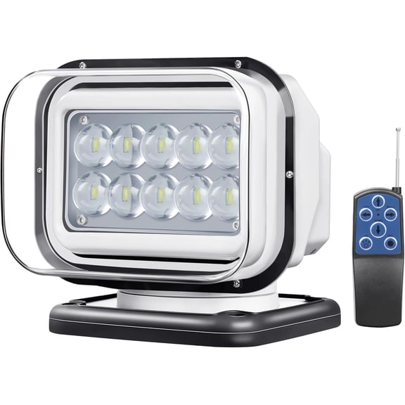 SAN YOUNG Remote LED Search Light, Marine LED Spotlight for Boat Truck 50W 5000lm Spot Beam Hunting Searching 360 Rotating, LEDs Boat Searchlight, White Housing 1 Pack
