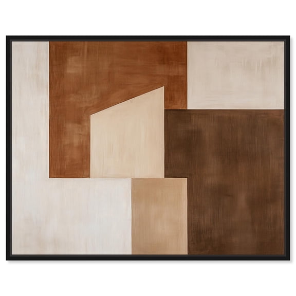 Cream and Brown Panels I Canvas Modern Boho Abstract by Art Remedy, Black Frame, 20 x 16