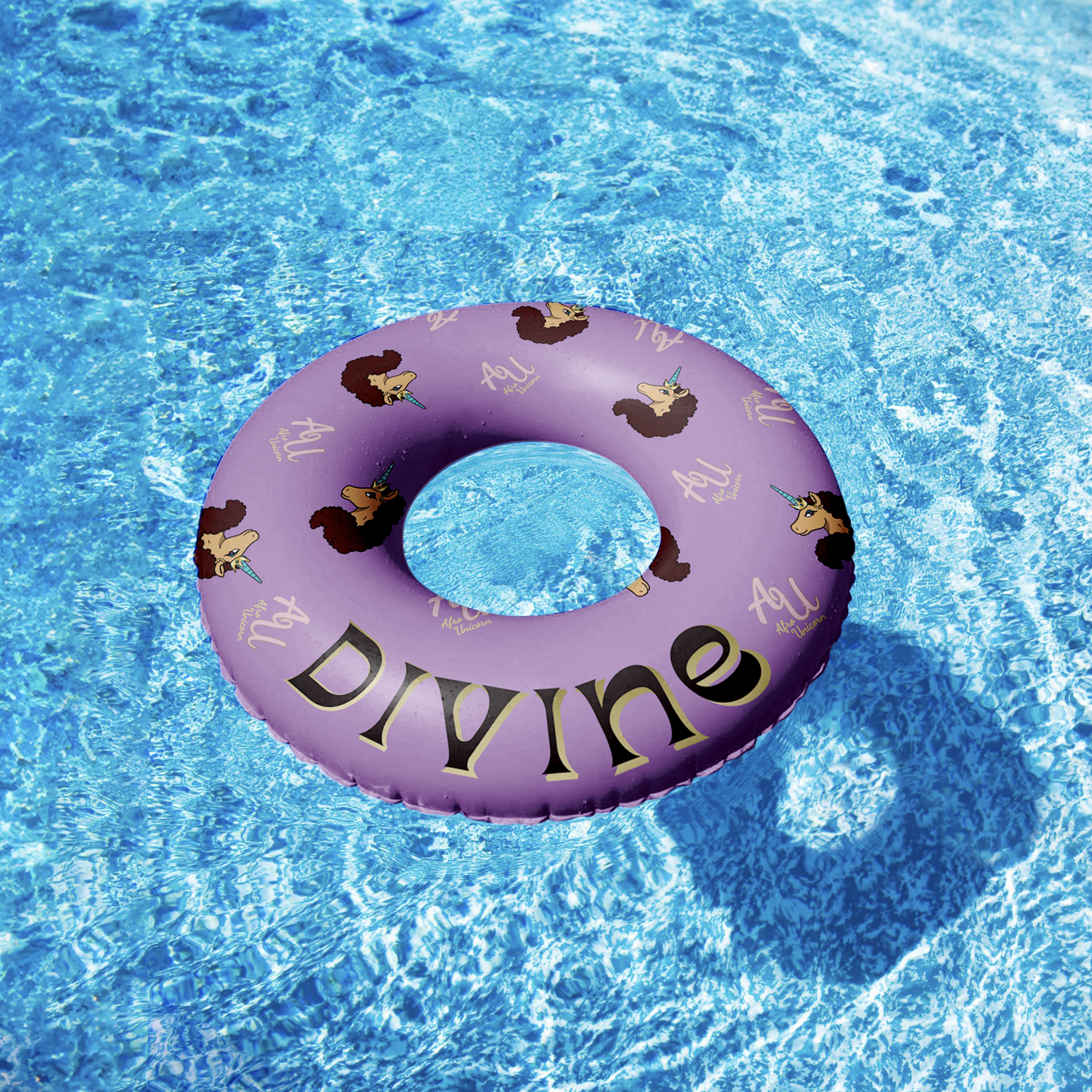 Afro Unicorn 39-Inch "Divine" Unicorn Inflatable Swim Ring Float for Pool, Beach, Lake Water Play (Purple)